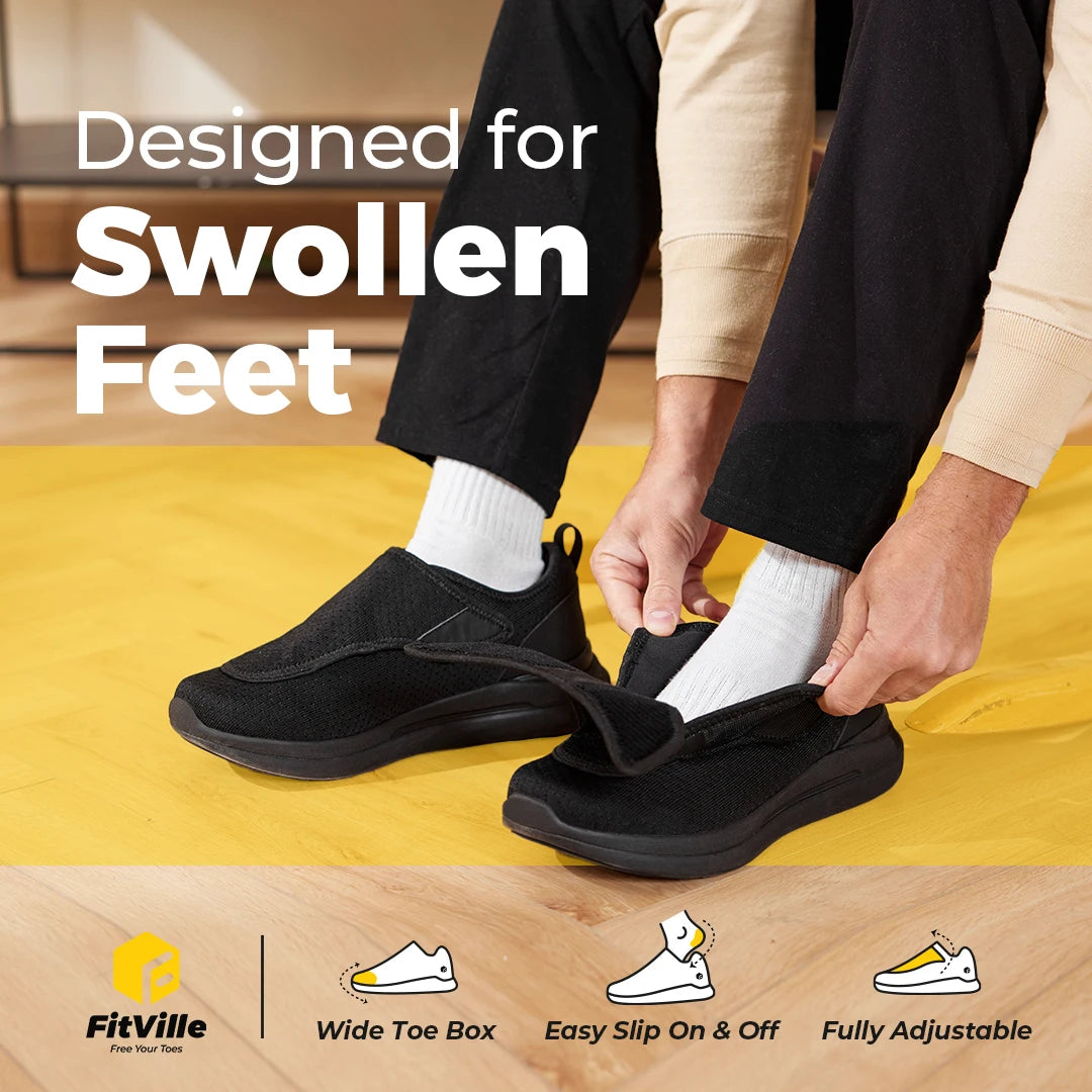 עלי FitVille אורתופדיות רחבות לגברים – נעלי הליכה מתכווננות להקלה על כאבי רגליים לסוכרת וקשישים