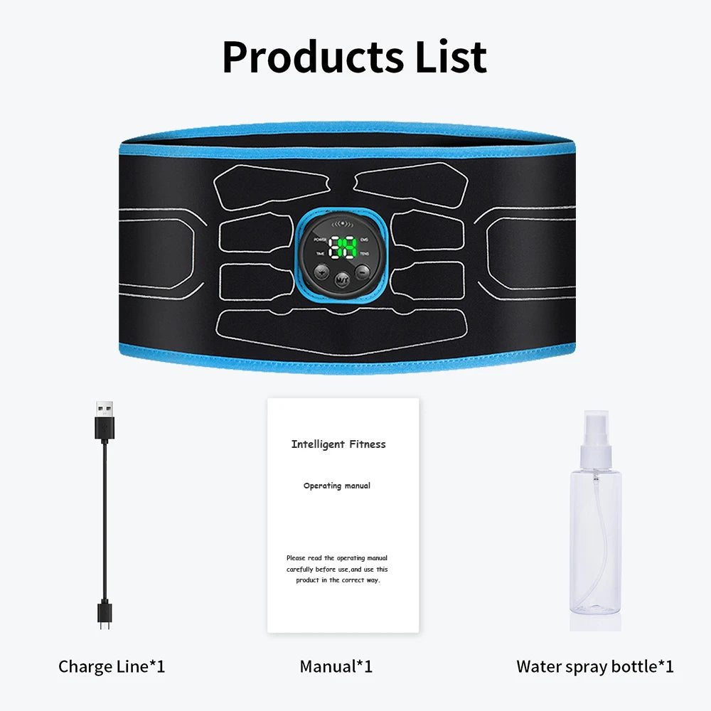 חגורת טונינג בטן EMS עם סטימולציה חשמלית לשרירים, טונר שרירים נייד, מסאג'ר כושר, מאמן מותאם למותן, צורת גוף דקה